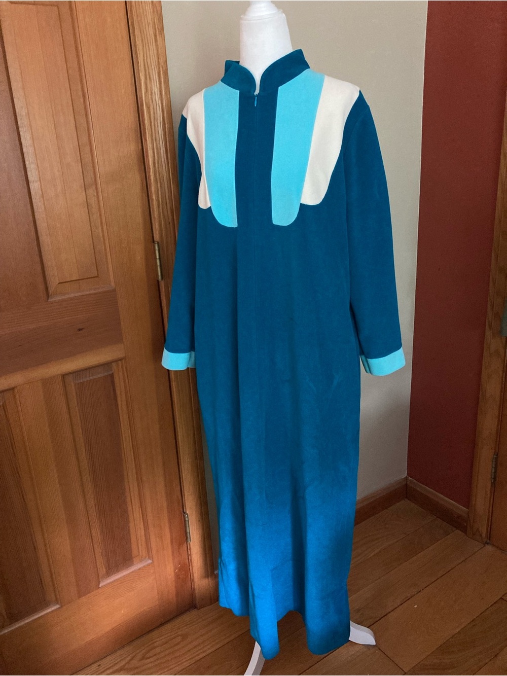 Vintage 70s 80s JC Penney Teal House Dress Caftan Robe Zip Front Size Medium